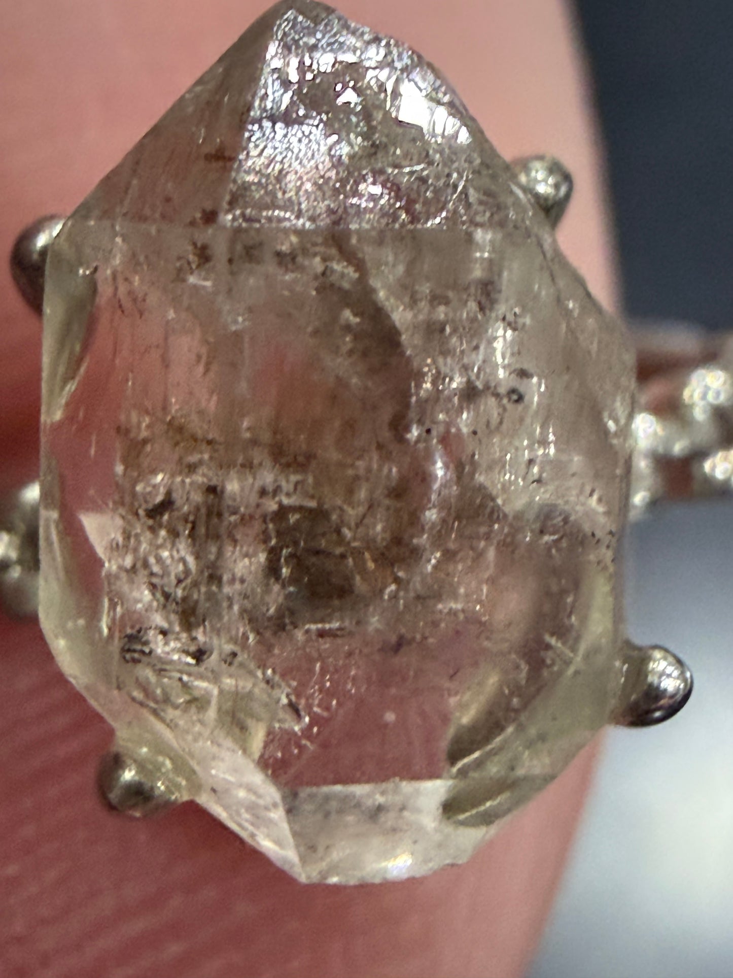 Natural Herkimer Diamond Quartz Ring | Double-Terminated Crystal D