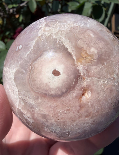 Premium Flower Agate Sphere with Druzy & Crystal Garden – 7 cm | 445g