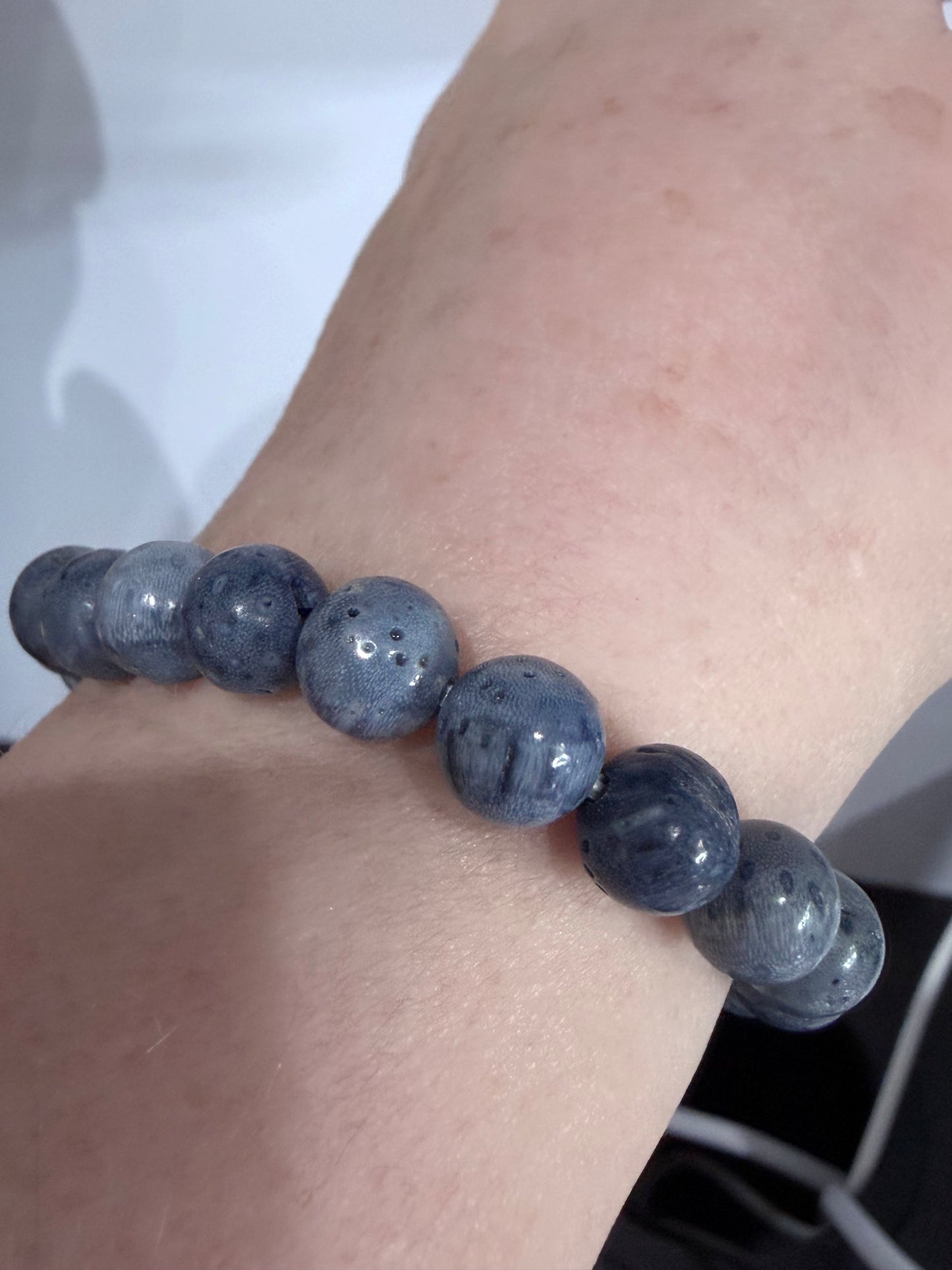 8mm Blue Fossil Coral Bracelet (Colour Enhanced) – Ocean Energy & Grounding