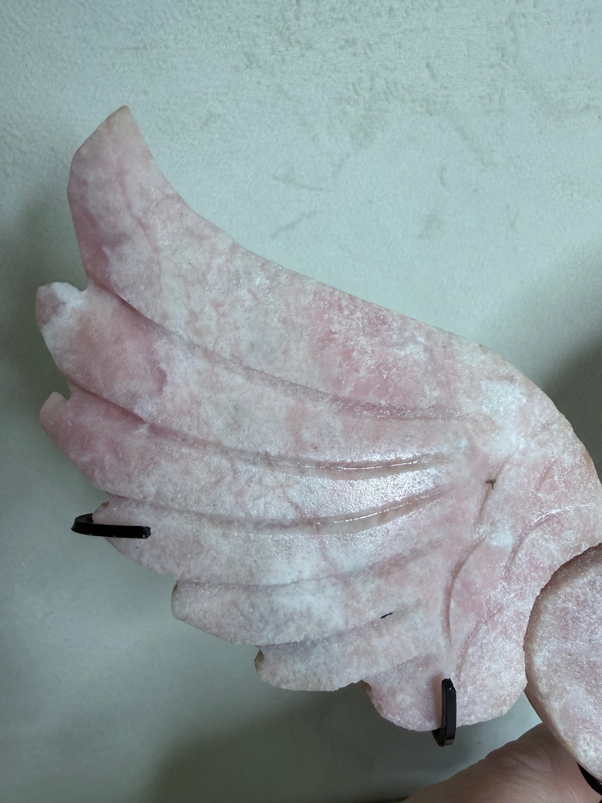 Pink Opal Angel Wings with Heart on Stand – 25cm