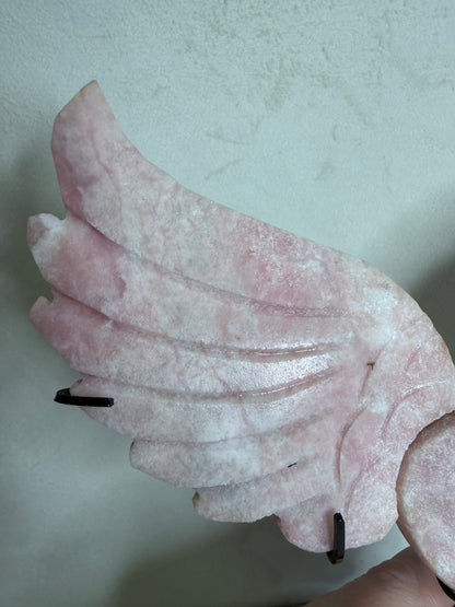 Pink Opal Angel Wings with Heart on Stand – 25cm