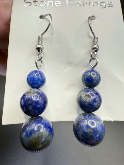 Lapis Lazuli Triple Bead Earrings