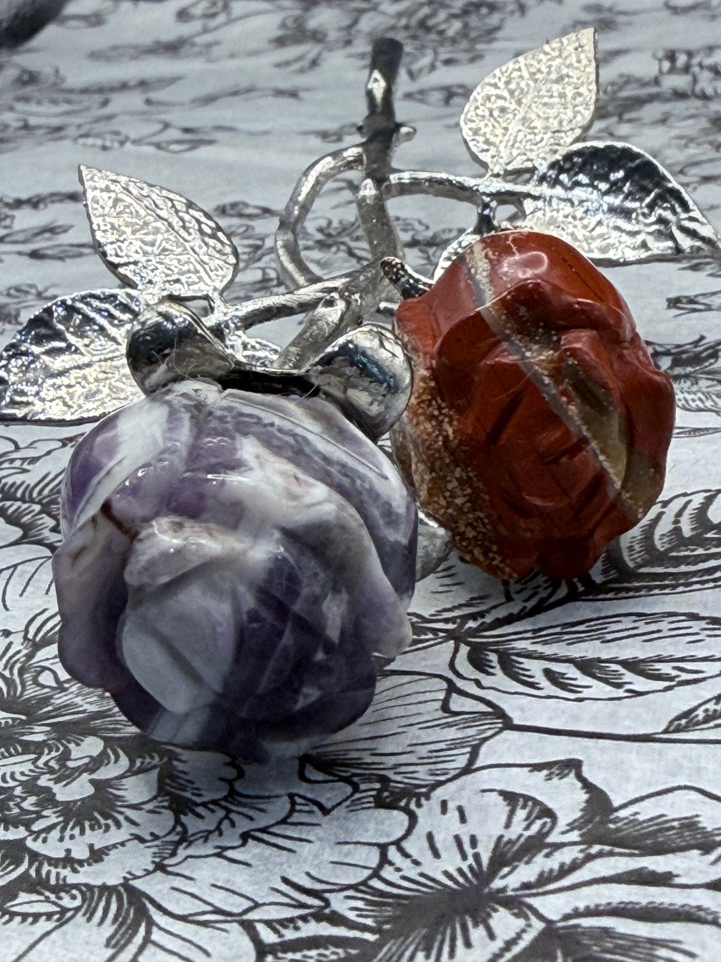 Dream Amethyst & Red Jasper Crystal Double Rose Stem (20cm)