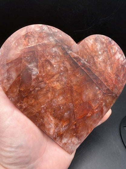 Fire Quartz Heart on Custom Stand