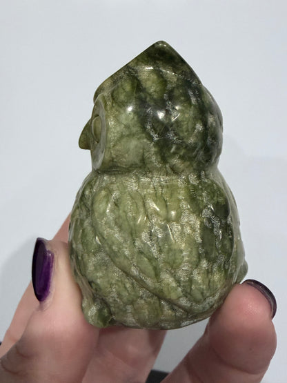 Green Serpentine Owl Carving – 162g