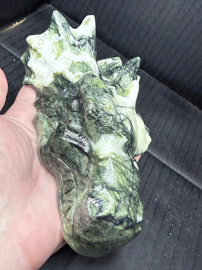 Serpentine Jade Dragon Head | 757g | 13 × 10cm