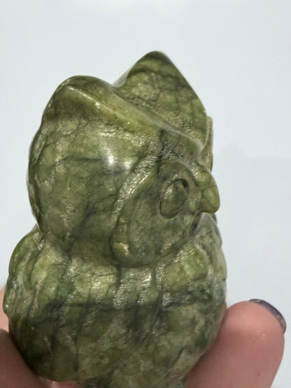Green Serpentine Owl Carving – 162g