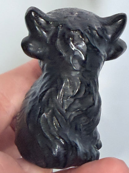 Black Obsidian Sitting Cow Carving – 6cm
