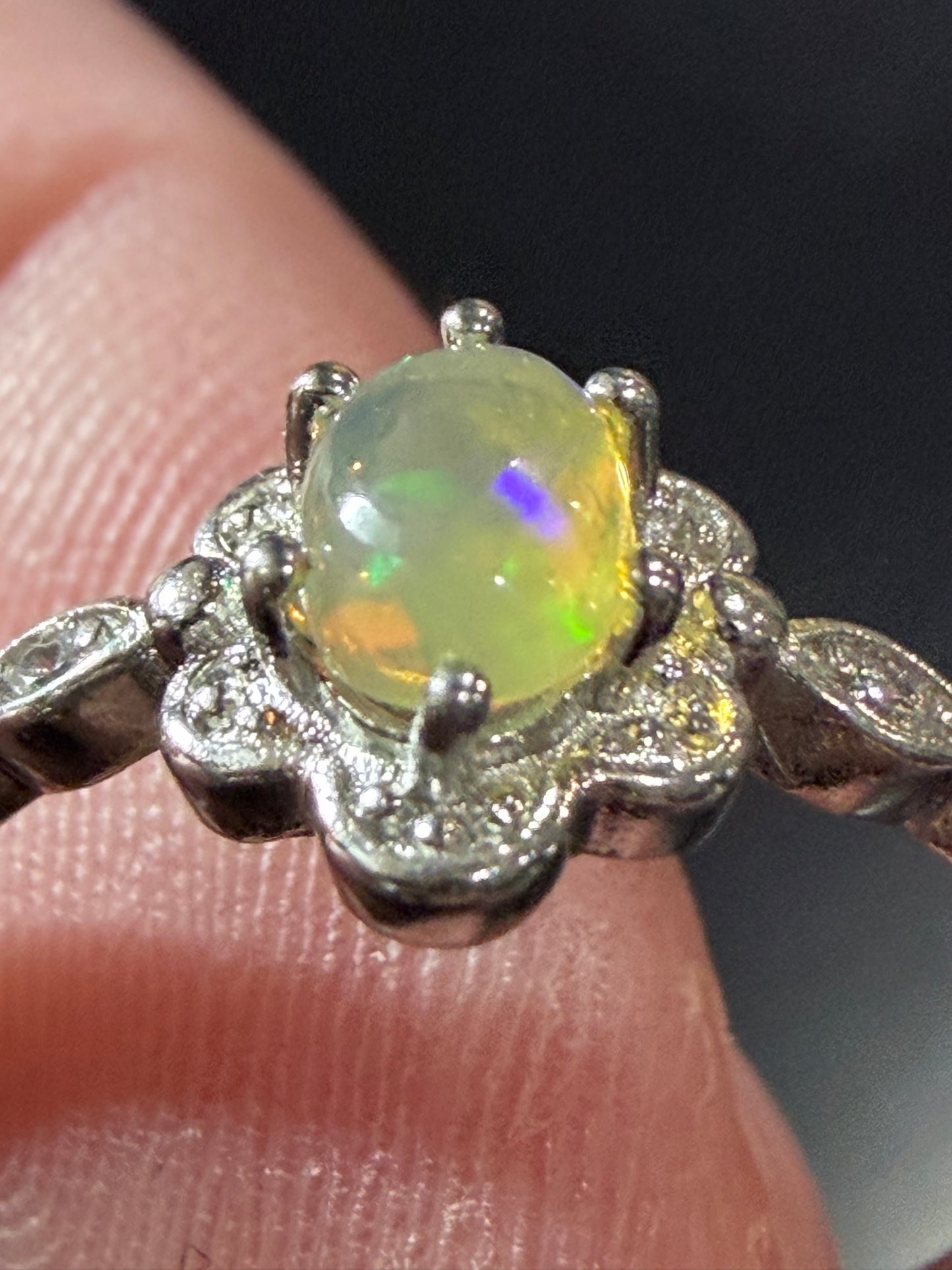 Adjustable Opal Flower Ring