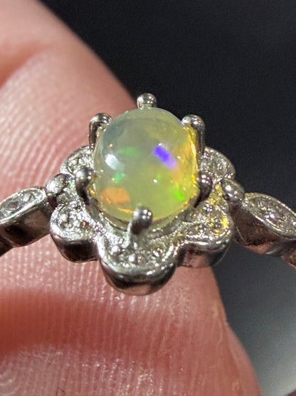 Adjustable Opal Flower Ring