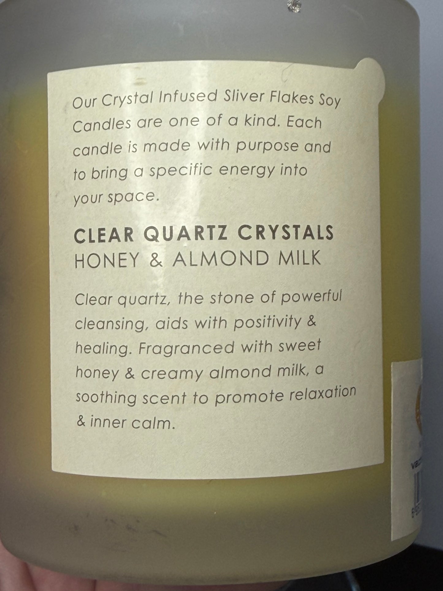 Crystal Infused Honey & Almond Milk Soy Candle with Clear Quartz Crystals | 283g
