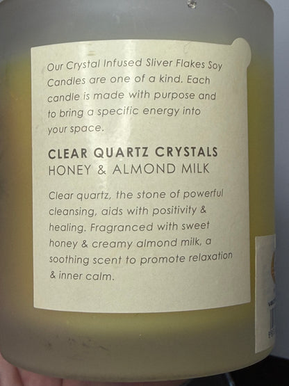 Crystal Infused Honey & Almond Milk Soy Candle with Clear Quartz Crystals | 283g