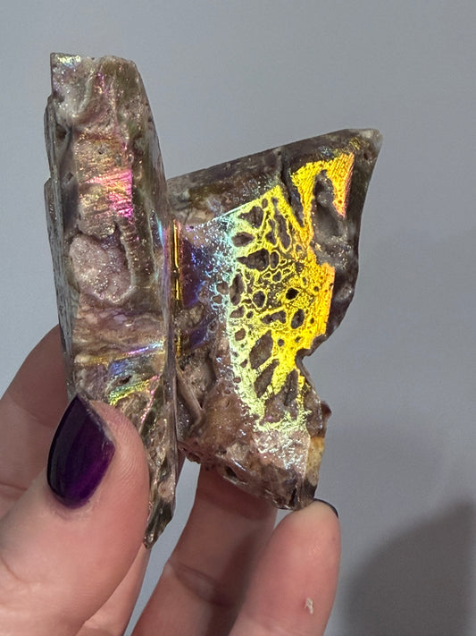 Aura Sphalerite Druzy Butterfly Carving E 7.3cm