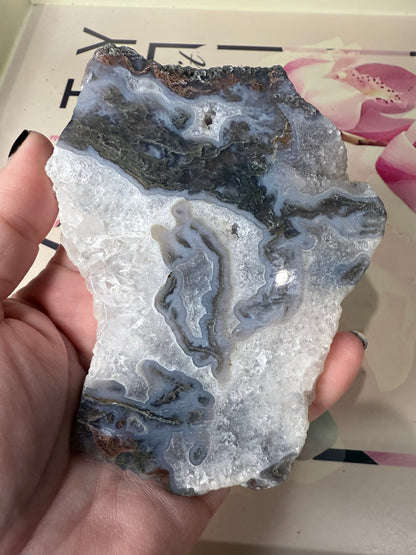 Moss Agate Slab on stand