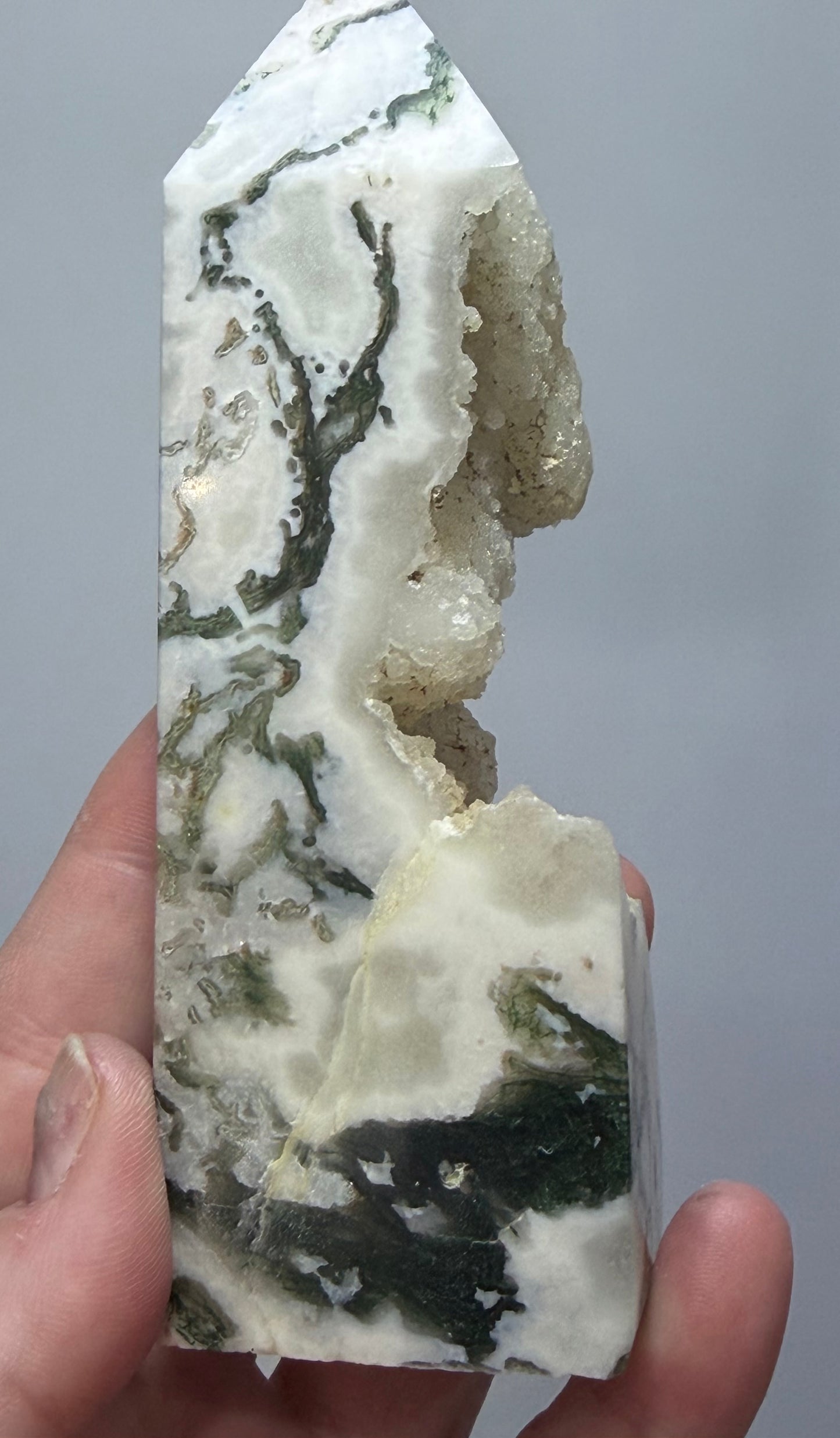 Moss Agate Druzy Tower – 12.5cm