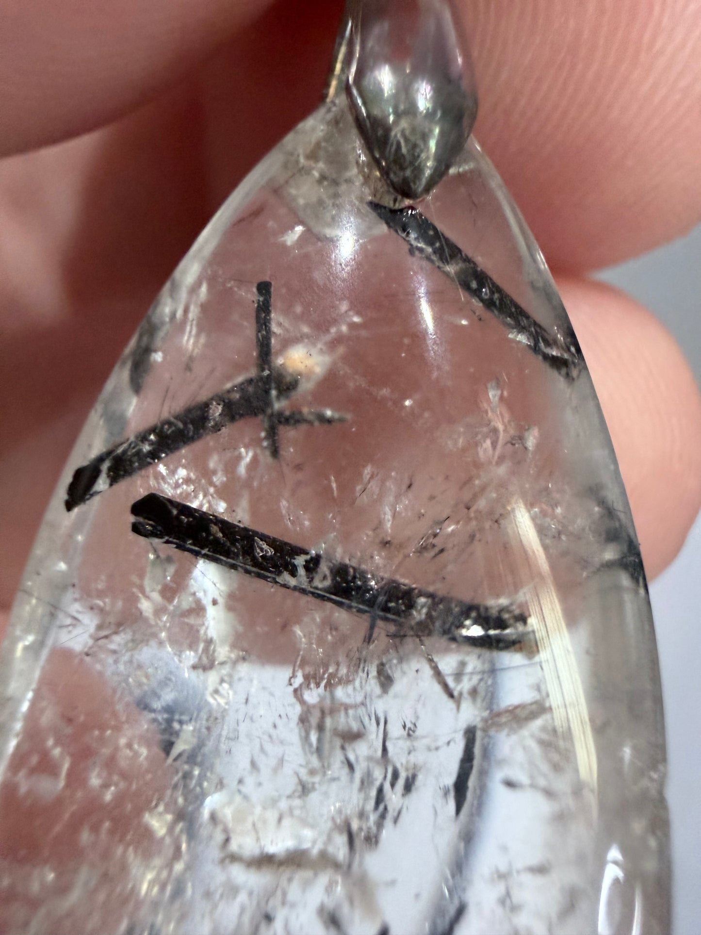 Black Tourmaline in Quartz Pendant with 925 Bail & Black Cord (3.4cm)