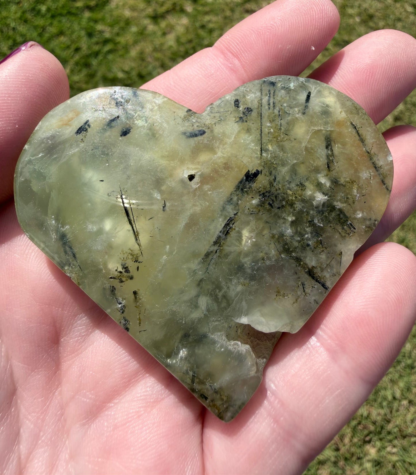 Prehnite with Black Tourmaline Heart