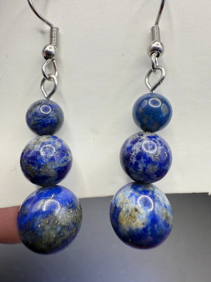 Lapis Lazuli Triple Bead Earrings