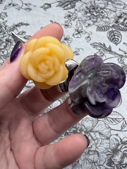 Dream Amethyst & Honey Calcite Crystal Double Rose Stem (20cm)
