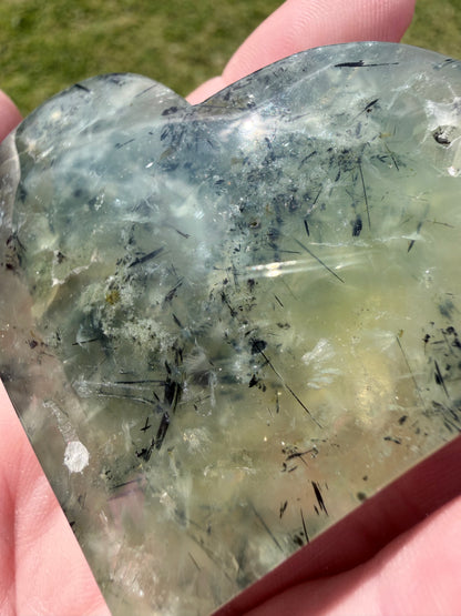 Prehnite with Black Tourmaline Heart