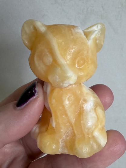 Orange Calcite Leopard Cub Carving – 6.2cm