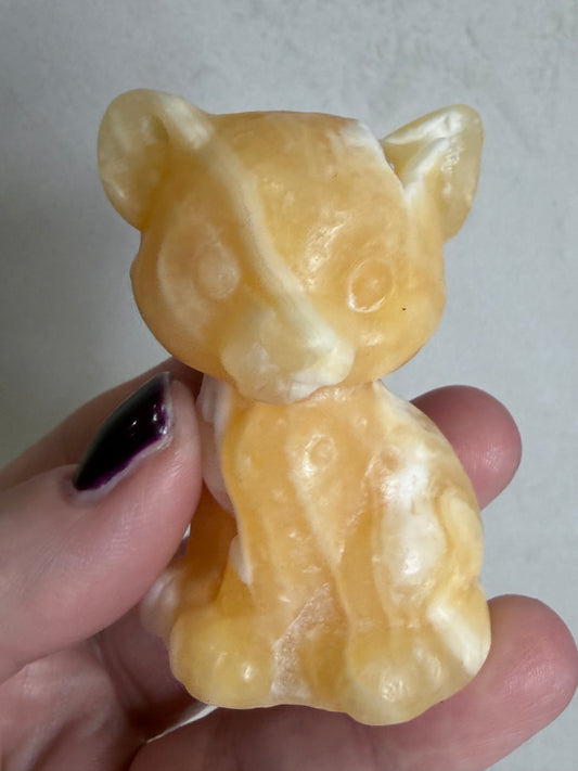 Orange Calcite Leopard Cub Carving – 6.2cm