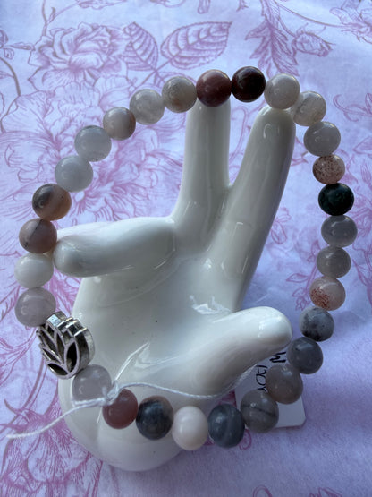 Agate Bracelet 6mm with Lotus Charm
