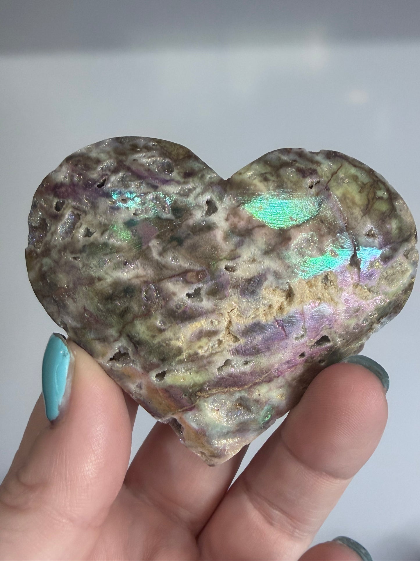 Aura Coated Sphalerite Heart with Natural Druzy Cave 135g 7.2x6.4cm D