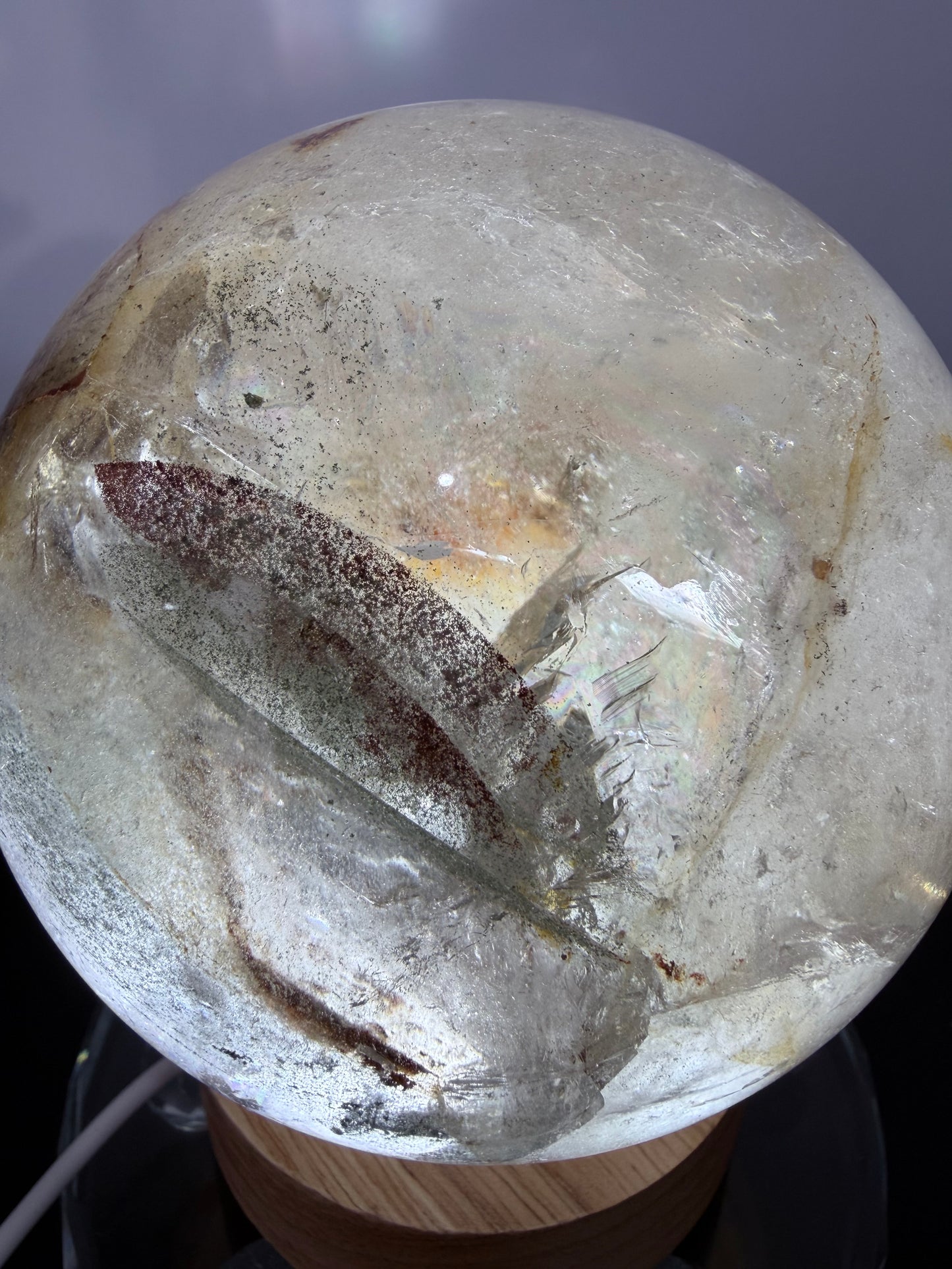 Large Garden Quartz (Lodolite) Sphere with Light Base – 11cm | 1.7kg