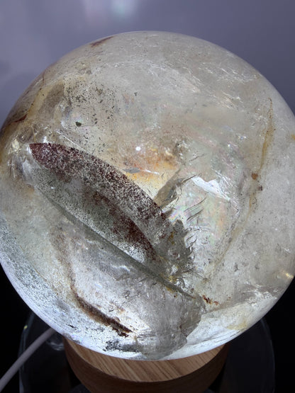 Large Garden Quartz (Lodolite) Sphere with Light Base – 11cm | 1.7kg