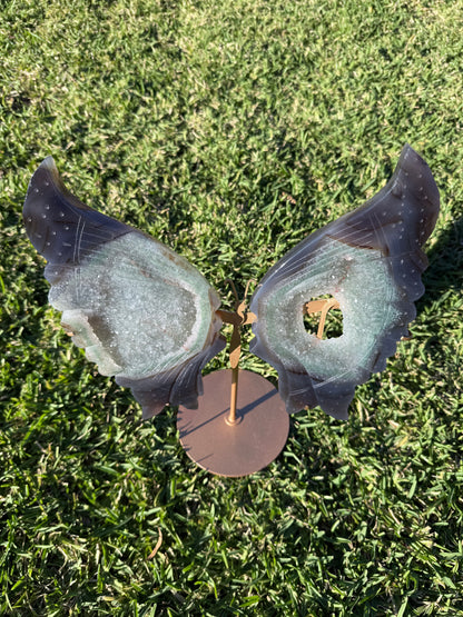 Large Agate + Quartz Druzy Butterfly Wings