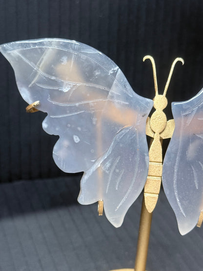 Grey chalcedony Butterfly on stand