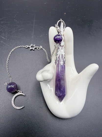 Amethyst Moon & Star Pendulum – 7.5cm