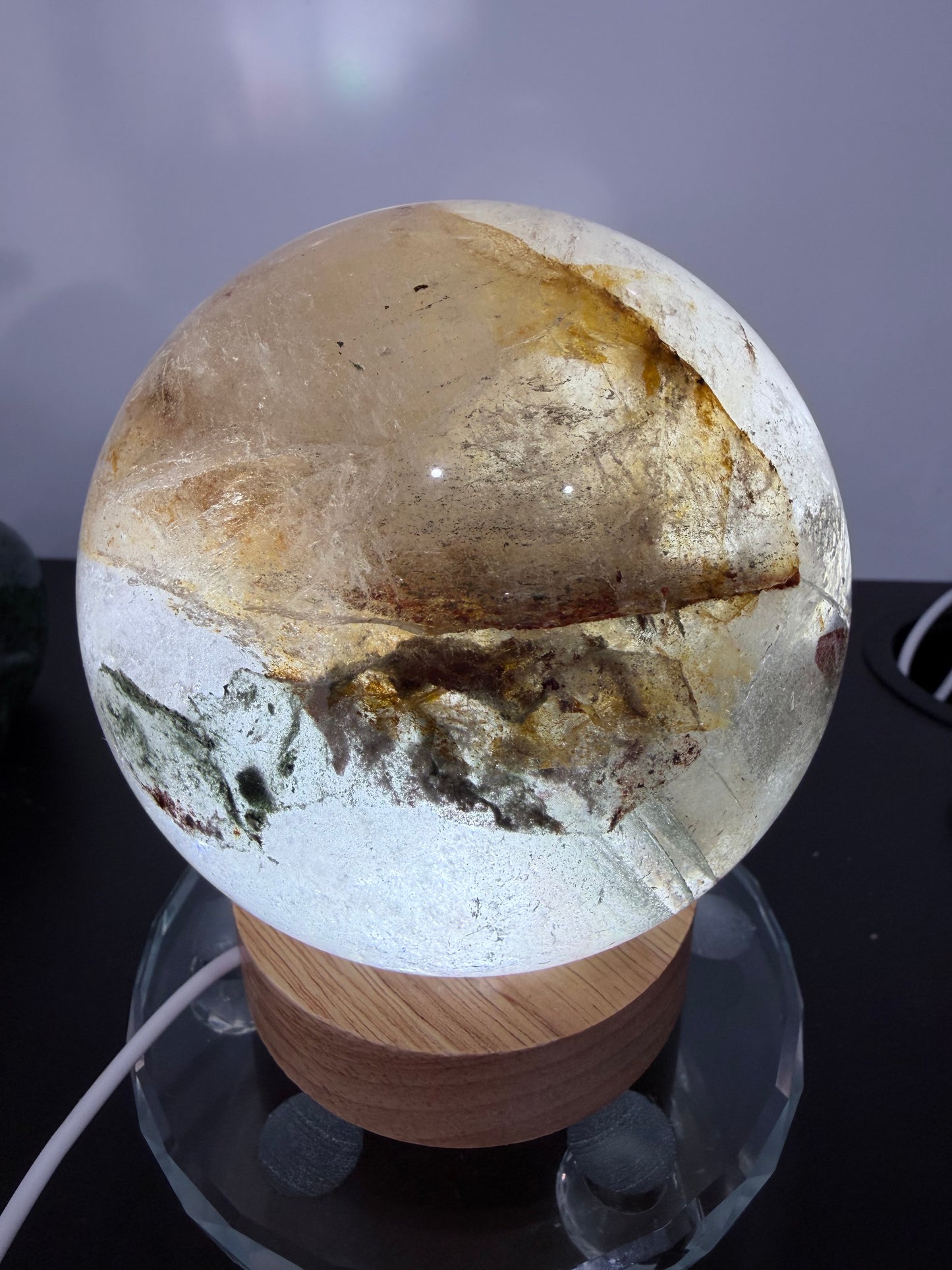 Large Garden Quartz (Lodolite) Sphere with Light Base – 11cm | 1.7kg