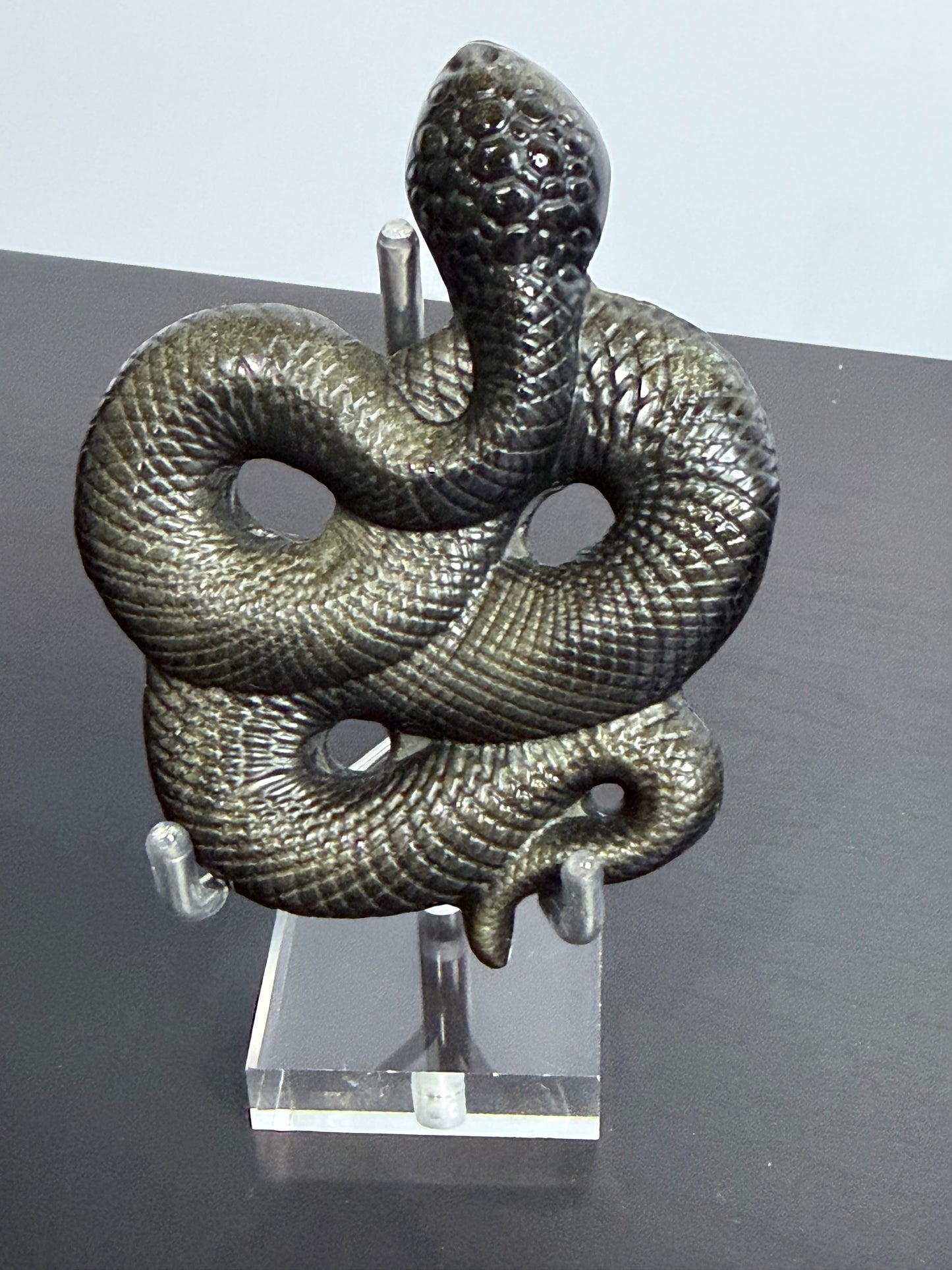 Gold Sheen Obsidian Snake Carving