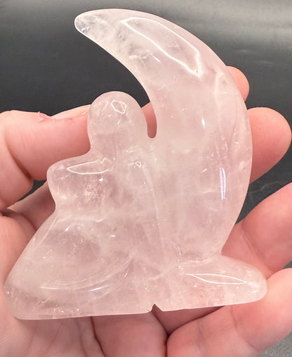 Rose Quartz Angel with Crescent Moon