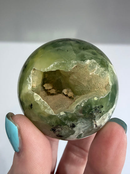 Prehnite with Epidote Sphere with Natural Crystal Pocket |  A - 5cm