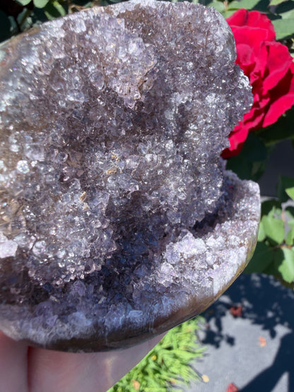 Red Amethyst Druzy Crystal Charging Bowl – Sparkling Agate Geode Freeform (410g)