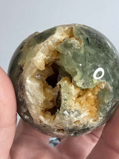 Prehnite with Epidote & Calcite Crystal Cave Sphere C - 5.7cm