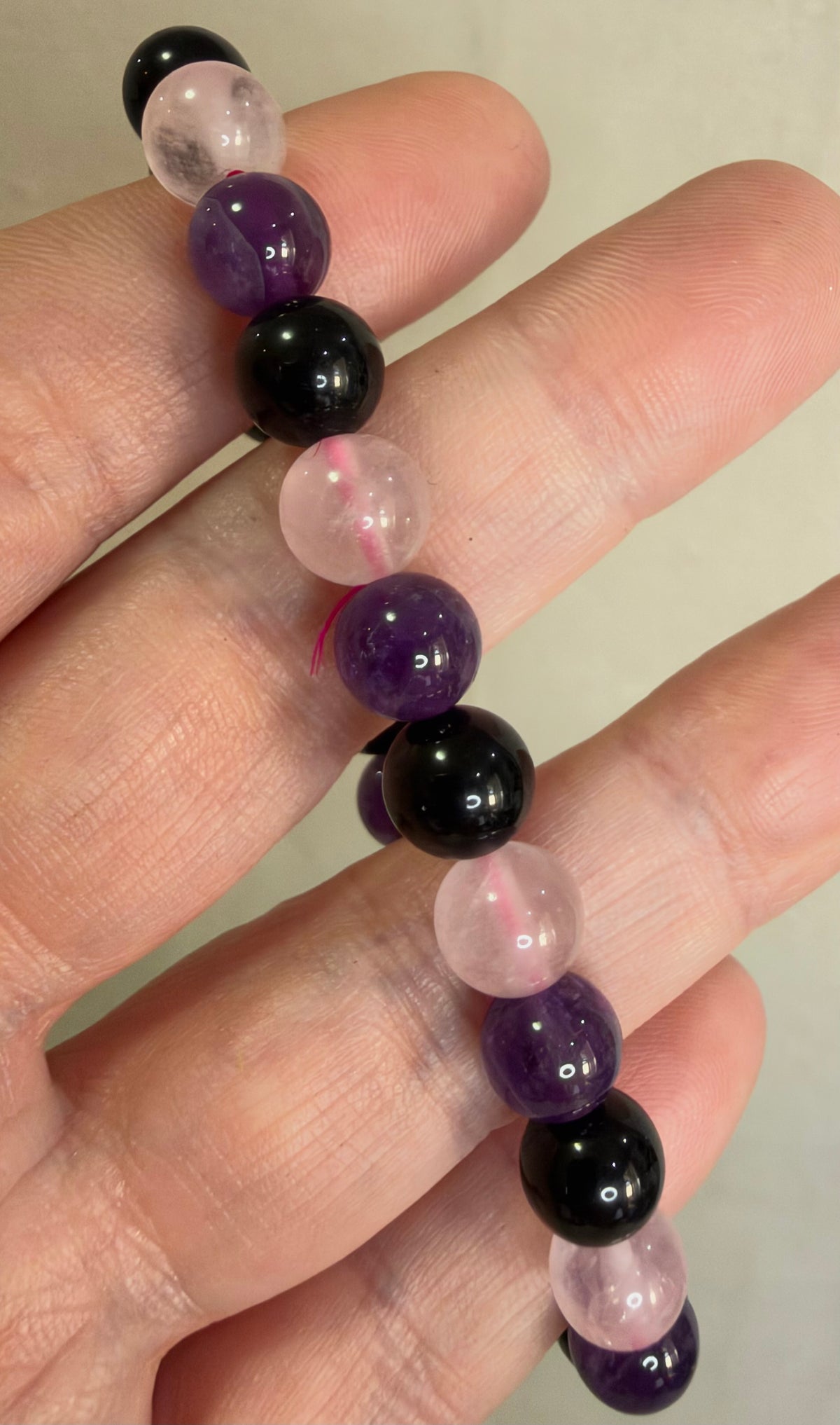 8mm Amethyst, Rose Quartz & Black Obsidian Bracelet