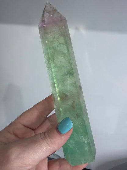 Watermelon Fluorite Tower with Light Base – 18cm | 485g