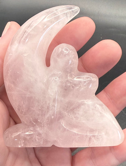 Rose Quartz Angel with Crescent Moon