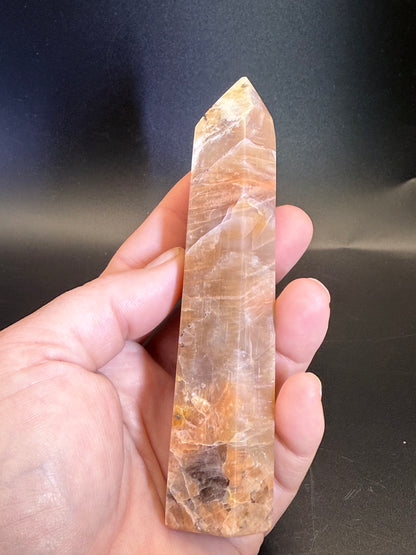 Peach Moonstone Tower with Blue Flash - Crystal wonderland By Lisa