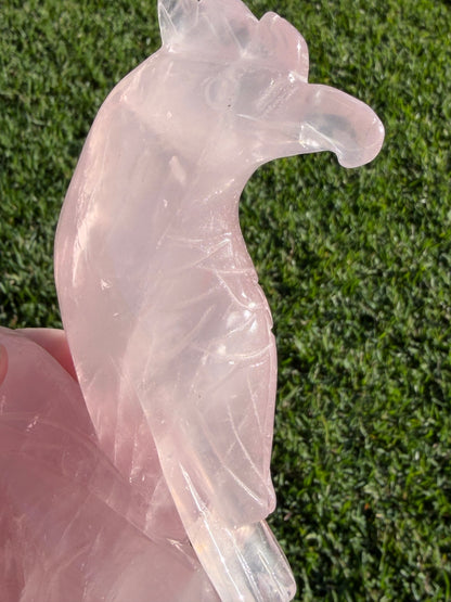 Rose Quartz Parrot Carving – 500g
