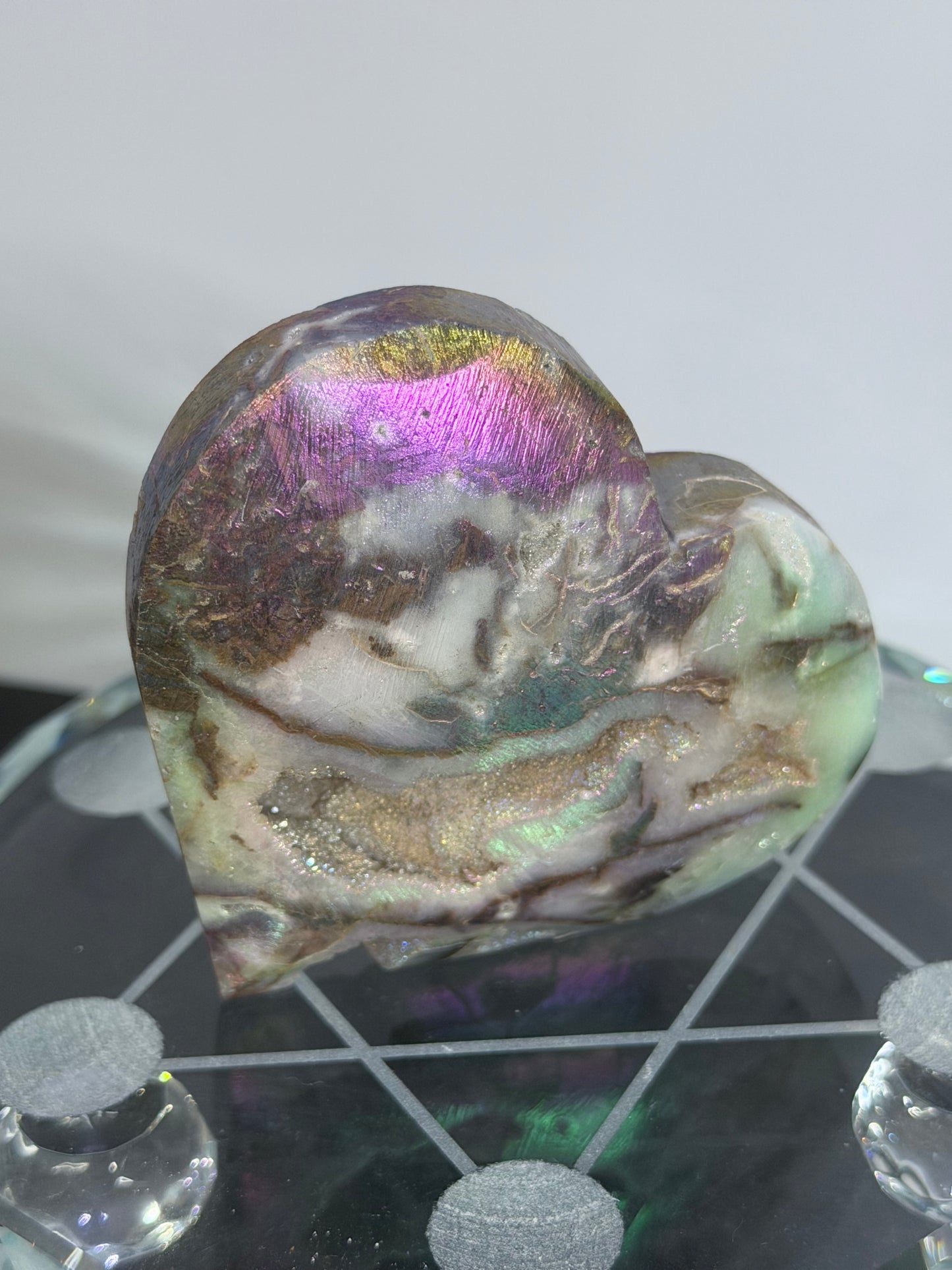 Aura-Coated Sphalerite Druzy Heart with Natural Cave 130g | 7.1 × 6.5 cm C