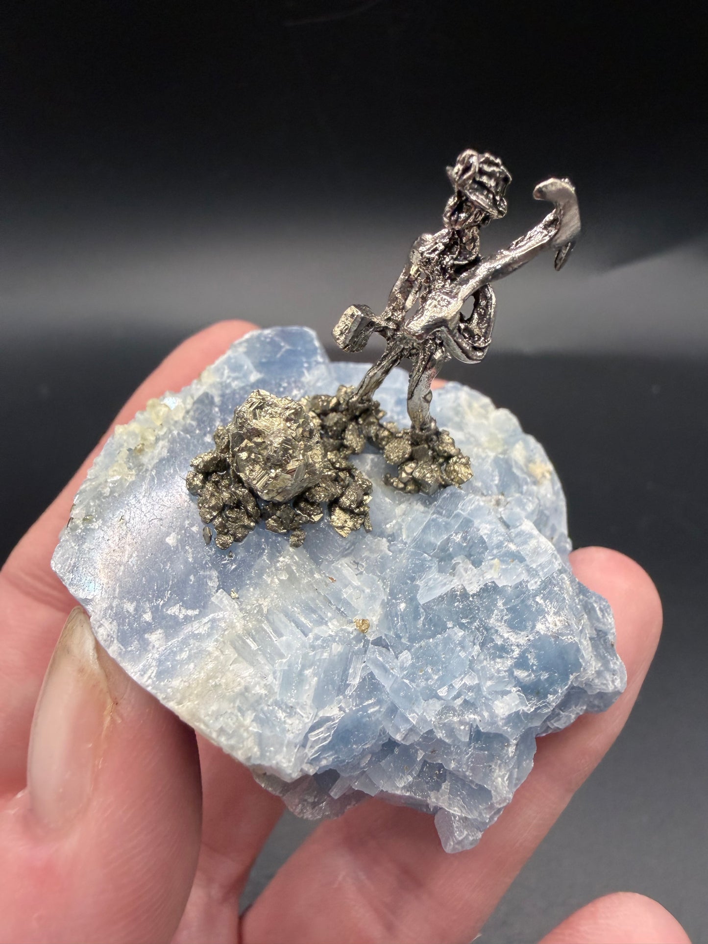 Celestite & Pyrite Miner Specimen – Mini Display