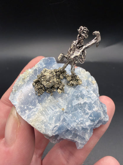 Celestite & Pyrite Miner Specimen – Mini Display