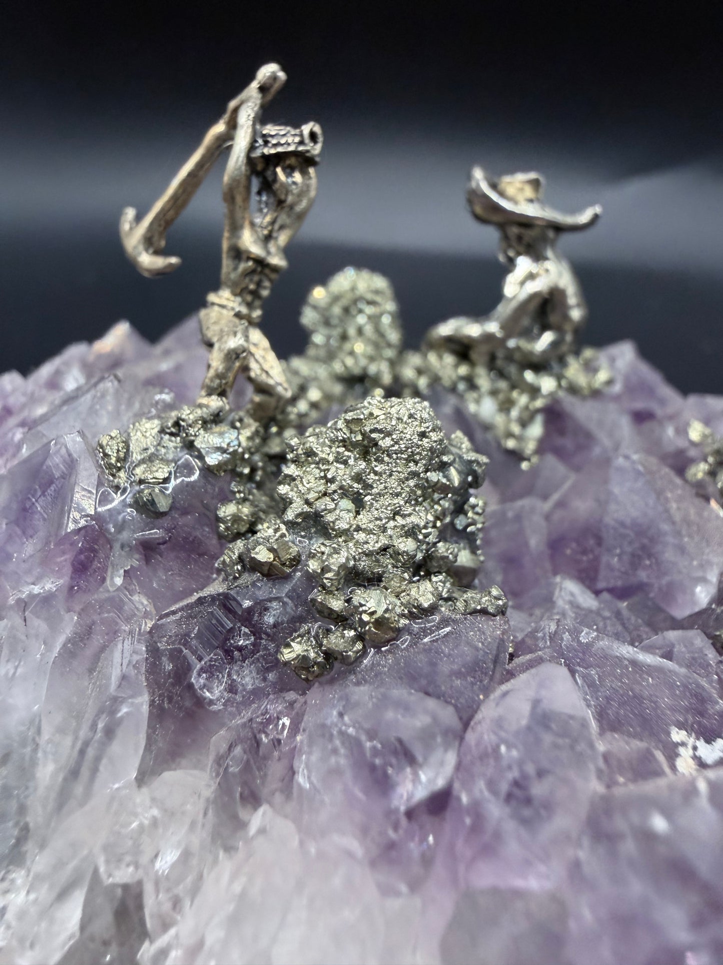 Amethyst Cluster with Pyrite Miner Figures – Collector Specimen