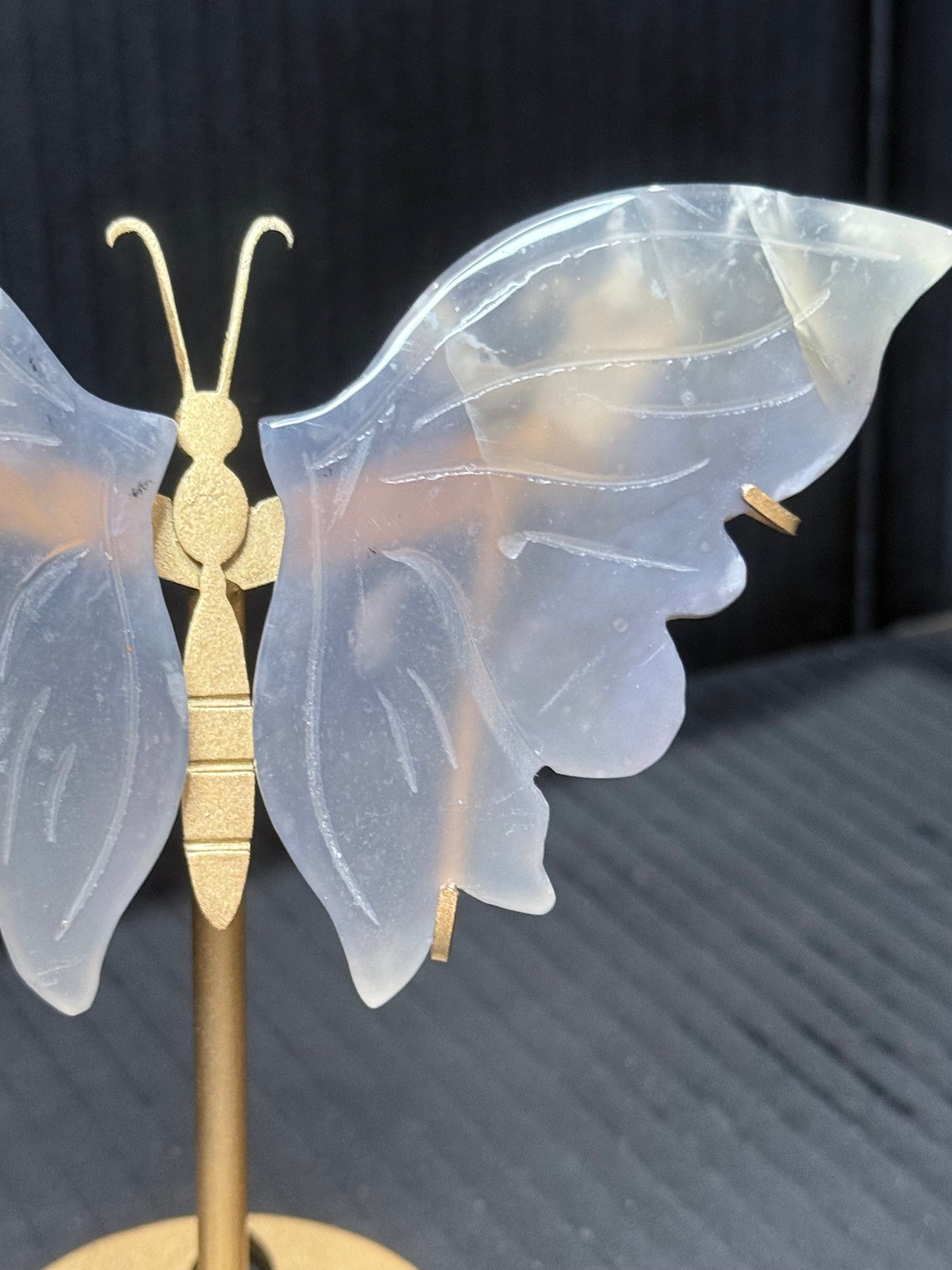 Grey chalcedony Butterfly on stand