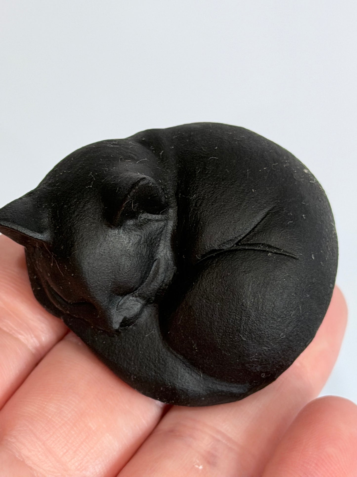 Sleeping Cat Carving 4cm Black Obsidian